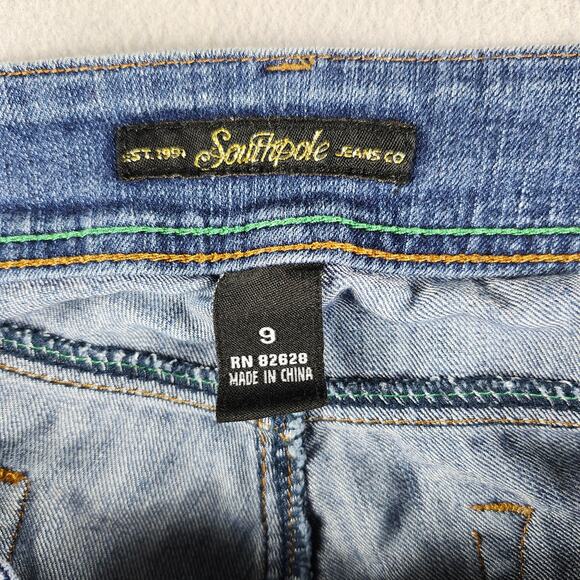 Southpole Women's Denim Blue Jeans - Size 9 Stretch - Plaid Pocket Green - Picture 3 of 11